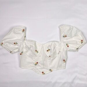 Cider Women’s‎ Large Floral Pattern Embroidered Puff Sleeve Corset Top